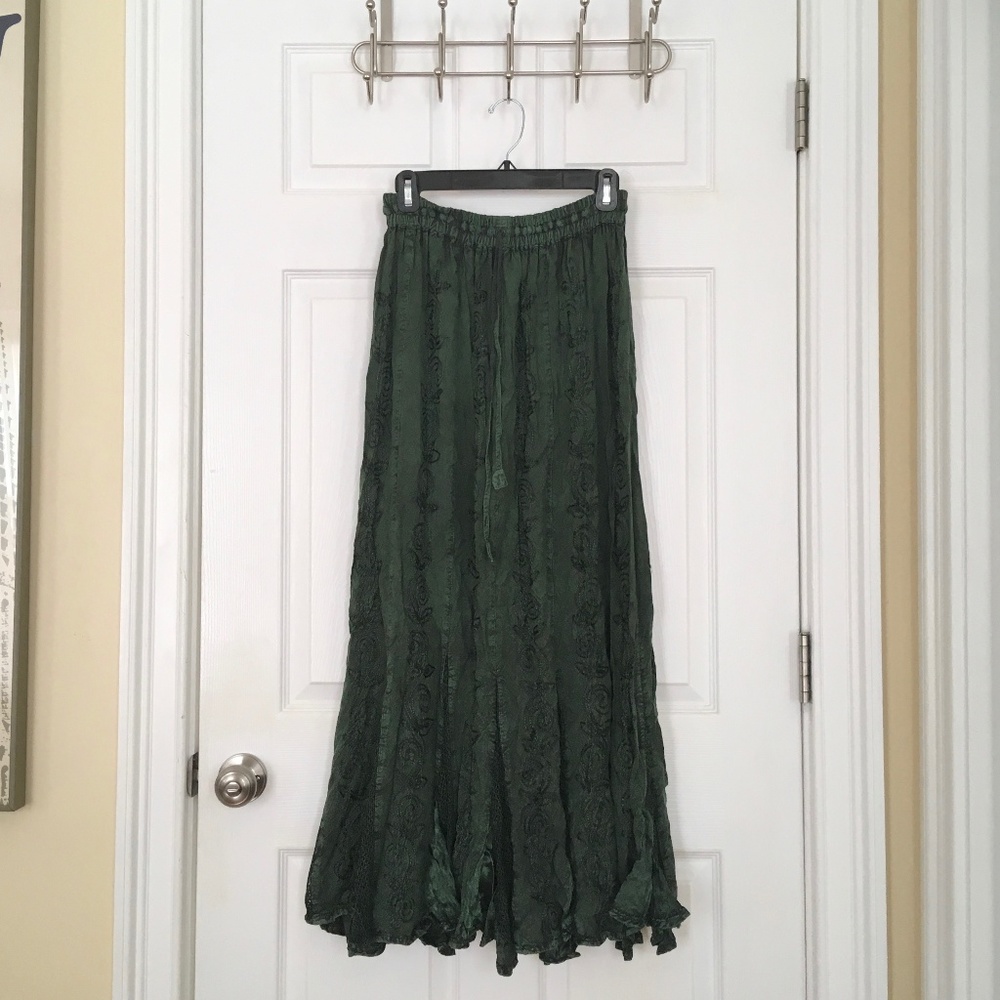 Boho Maxi Skirt - Embroidered, Satin and Mesh